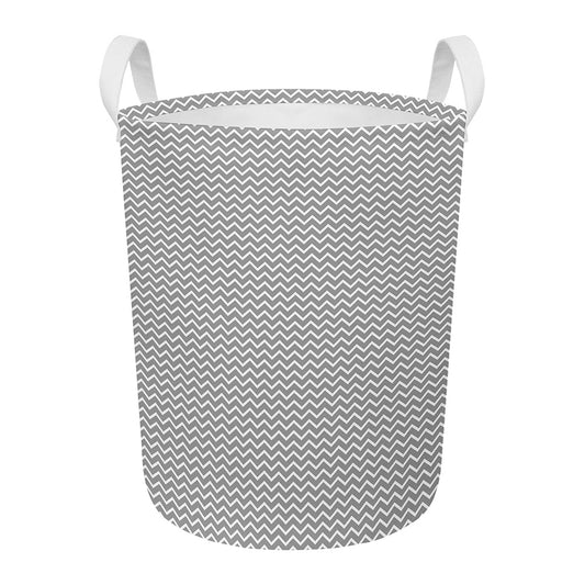 Grey And White Zigzag Pattern Print Round Laundry Basket