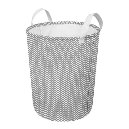 Grey And White Zigzag Pattern Print Round Laundry Basket