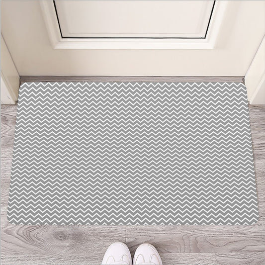 Grey And White Zigzag Pattern Print Rubber Doormat