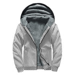 Grey And White Zigzag Pattern Print Sherpa Lined Zip Up Hoodie