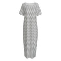 Grey And White Zigzag Pattern Print Short Sleeve Long Nightdress