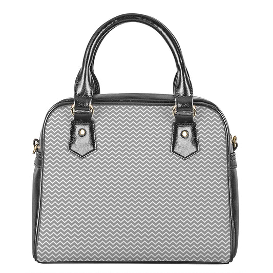 Grey And White Zigzag Pattern Print Shoulder Handbag