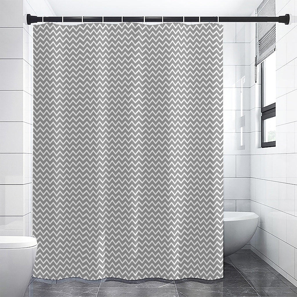 Grey And White Zigzag Pattern Print Shower Curtain