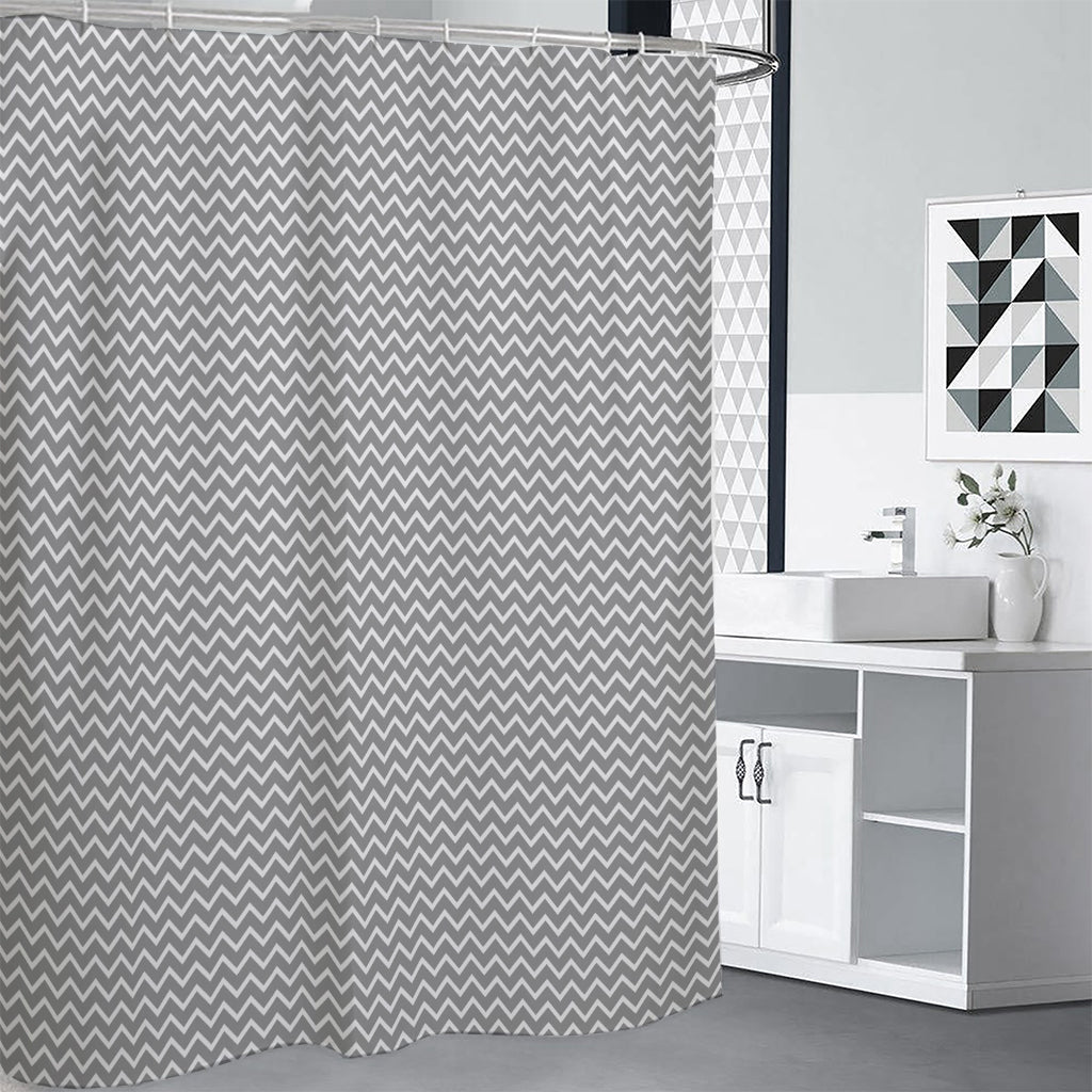 Grey And White Zigzag Pattern Print Shower Curtain