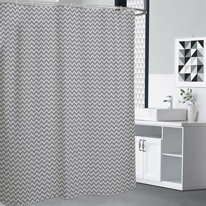 Grey And White Zigzag Pattern Print Shower Curtain