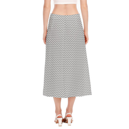 Grey And White Zigzag Pattern Print Side Slit Midi Skirt