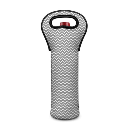 Grey And White Zigzag Pattern Print Single Neoprene Wine Tote