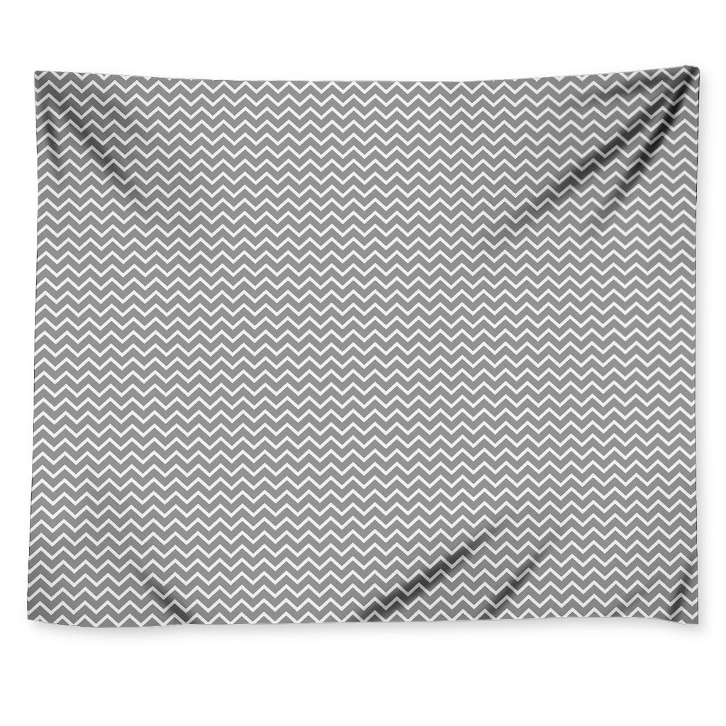 Grey And White Zigzag Pattern Print Tapestry