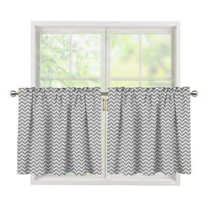 Grey And White Zigzag Pattern Print Tier Curtains