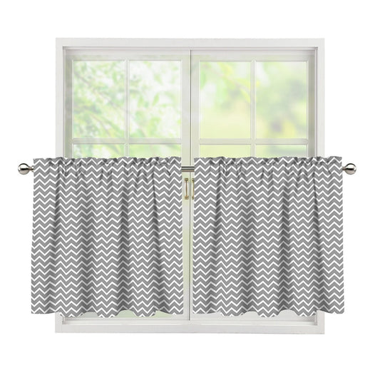 Grey And White Zigzag Pattern Print Tier Curtains