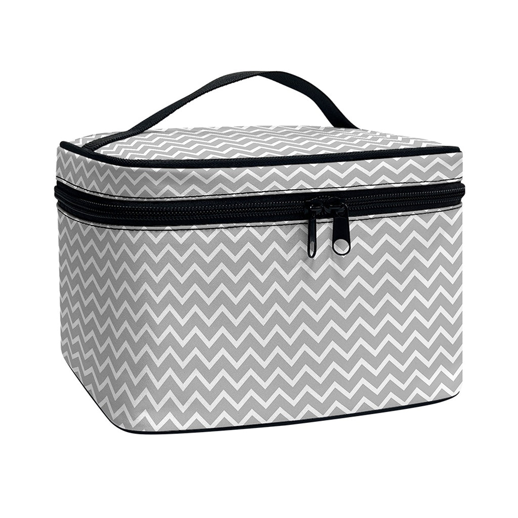 Grey And White Zigzag Pattern Print Travel Makeup Bag