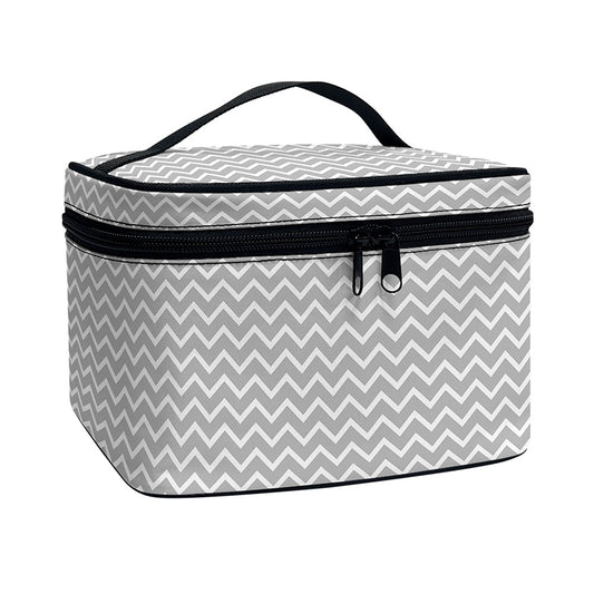 Grey And White Zigzag Pattern Print Travel Makeup Bag