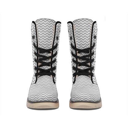 Grey And White Zigzag Pattern Print Winter Boots