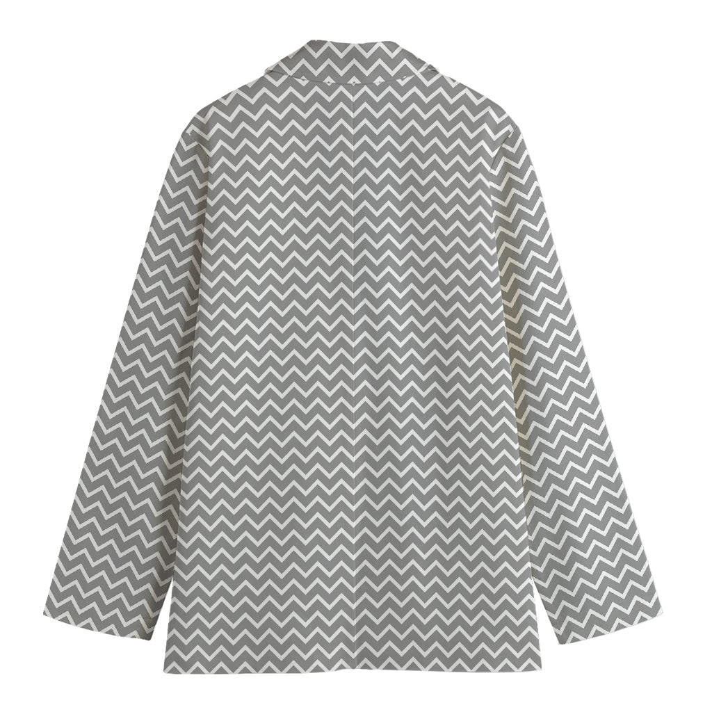 Grey And White Zigzag Pattern Print Women's Blazer