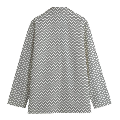Grey And White Zigzag Pattern Print Women's Blazer