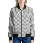 Grey And White Zigzag Pattern Print Women's Bomber Jacket