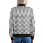 Grey And White Zigzag Pattern Print Women's Bomber Jacket