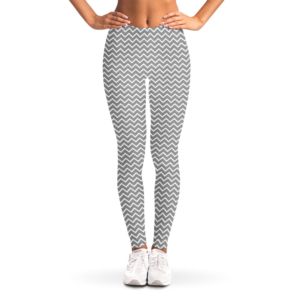 Grey And White Zigzag Pattern Print Women's Leggings