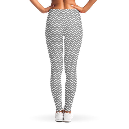 Grey And White Zigzag Pattern Print Women's Leggings