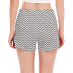 Grey And White Zigzag Pattern Print Women's Split Running Shorts