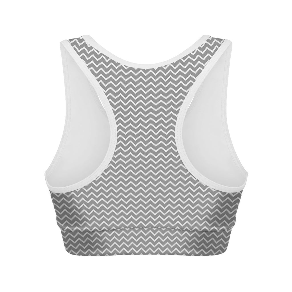 Grey And White Zigzag Pattern Print Women's Sports Bra