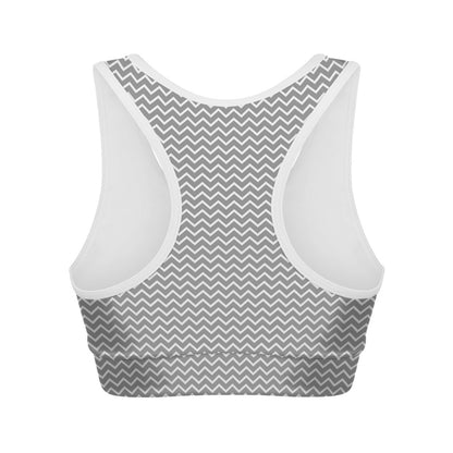 Grey And White Zigzag Pattern Print Women's Sports Bra