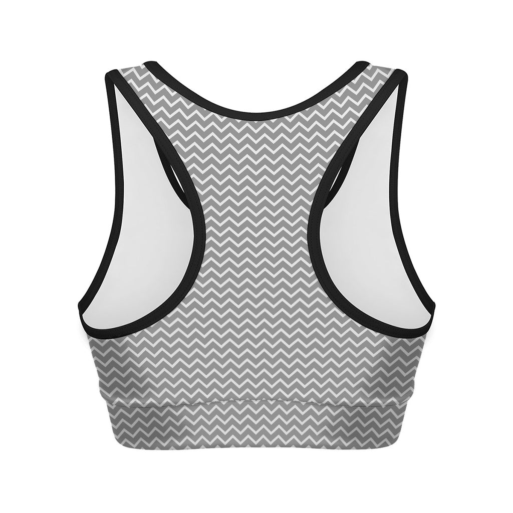 Grey And White Zigzag Pattern Print Women's Sports Bra