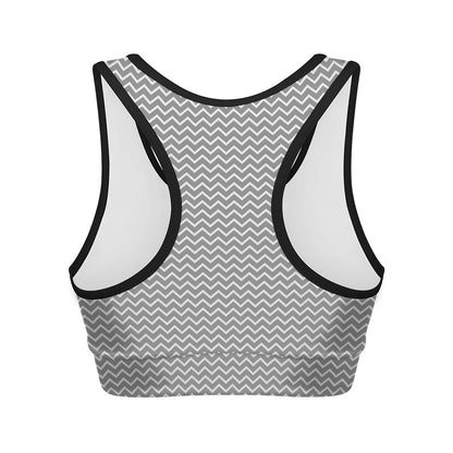 Grey And White Zigzag Pattern Print Women's Sports Bra