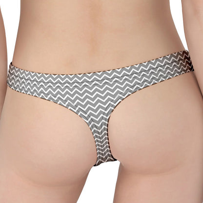 Grey And White Zigzag Pattern Print Women's Thong