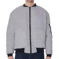 Grey And White Zigzag Pattern Print Zip Sleeve Bomber Jacket