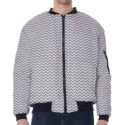 Grey And White Zigzag Pattern Print Zip Sleeve Bomber Jacket