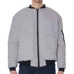 Grey And White Zigzag Pattern Print Zip Sleeve Bomber Jacket