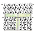 Grey Animal Paw Pattern Print 3 Piece Kitchen Curtains