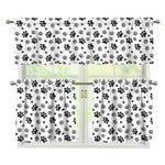Grey Animal Paw Pattern Print 3 Piece Kitchen Curtains
