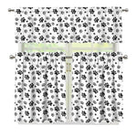 Grey Animal Paw Pattern Print 3 Piece Kitchen Curtains