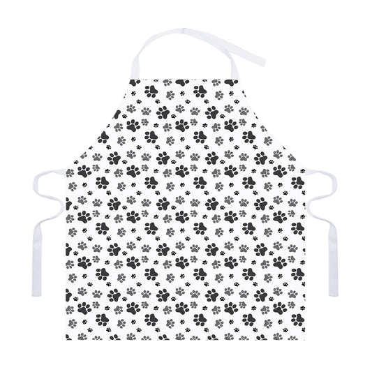 Grey Animal Paw Pattern Print Adjustable Apron
