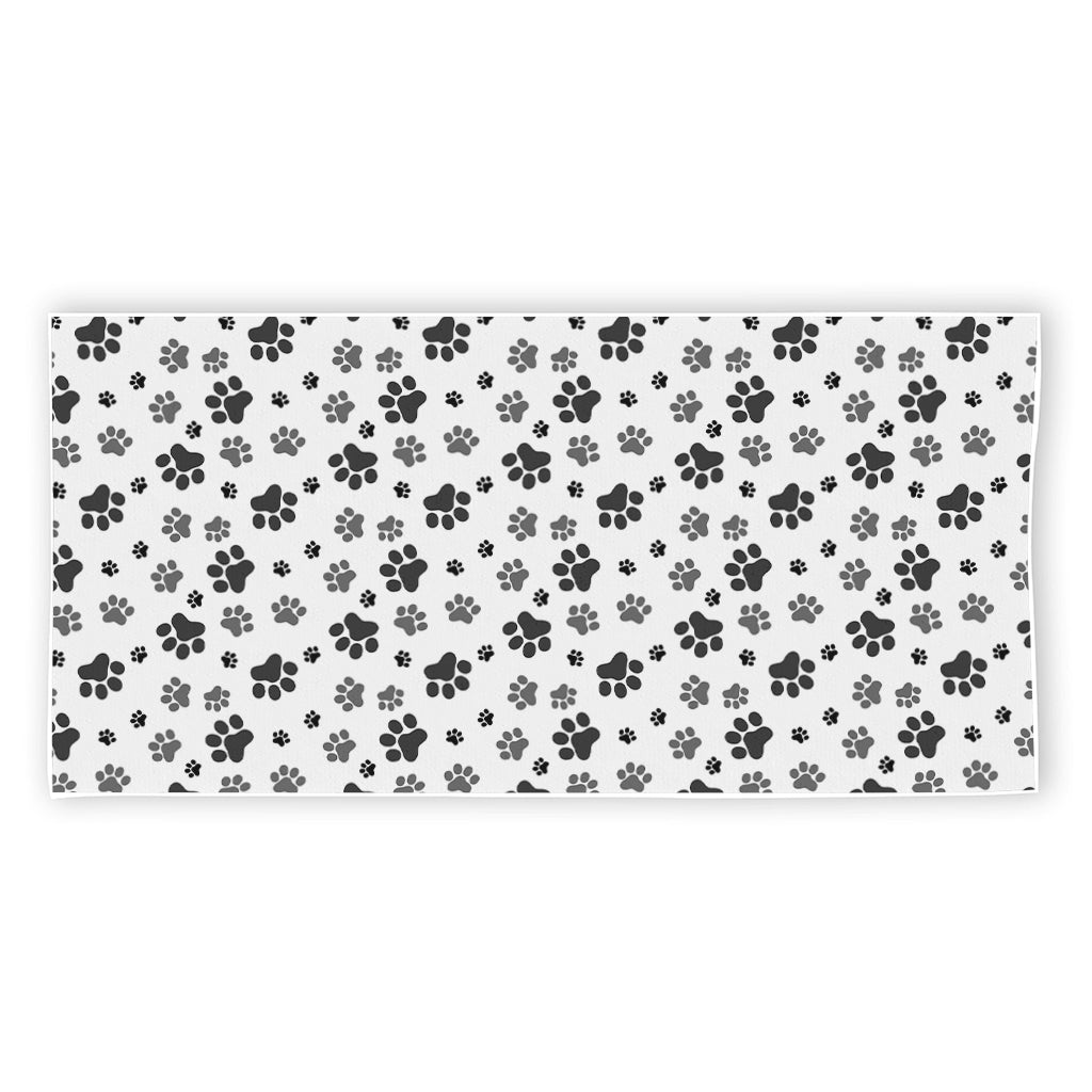 Grey Animal Paw Pattern Print Beach Towel