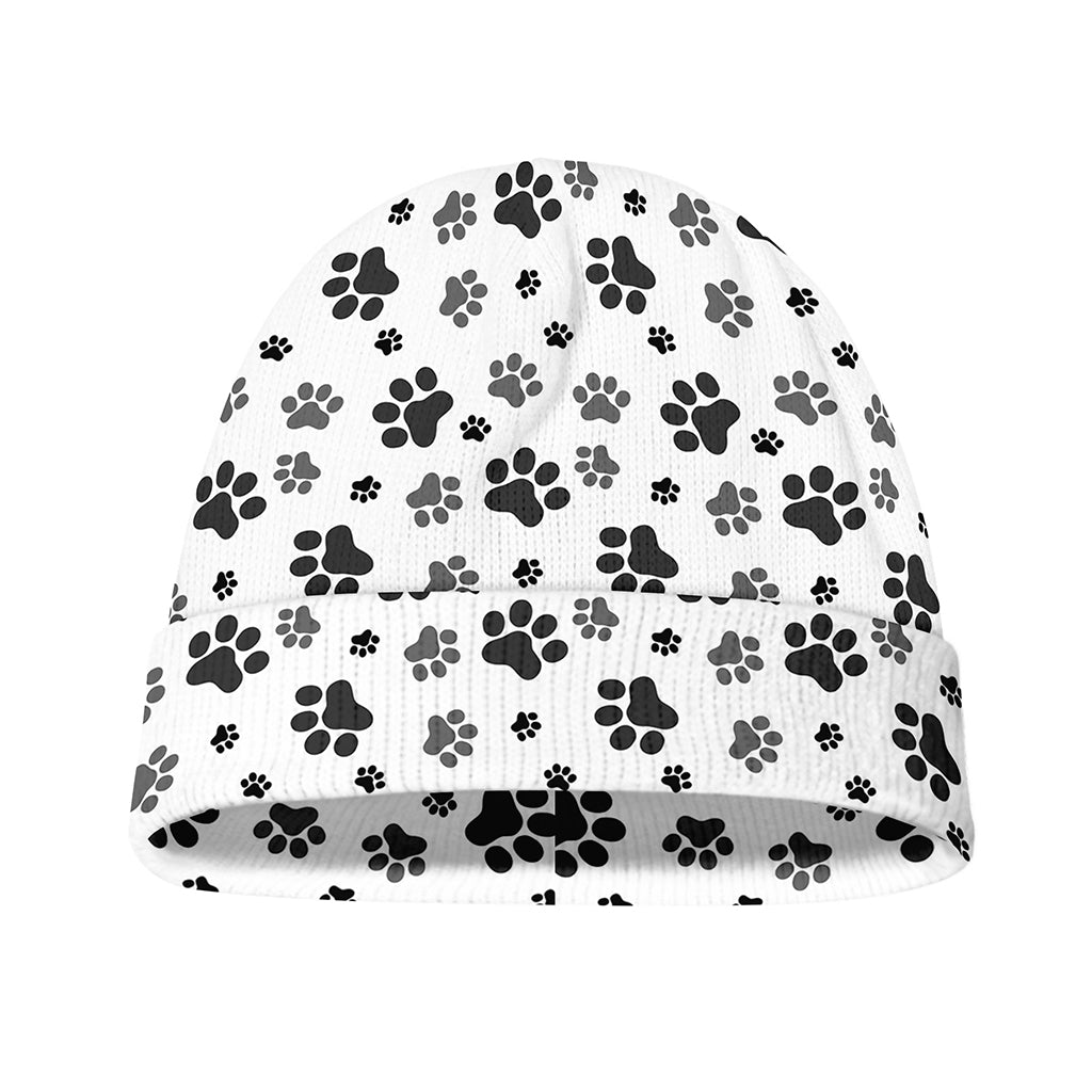 Grey Animal Paw Pattern Print Beanie