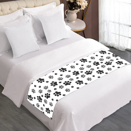 Grey Animal Paw Pattern Print Bed Runner