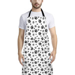 Grey Animal Paw Pattern Print Bib Apron With Pocket
