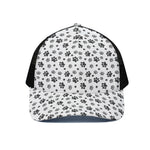Grey Animal Paw Pattern Print Black Mesh Trucker Cap