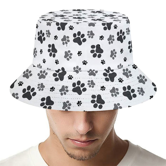 Grey Animal Paw Pattern Print Bucket Hat