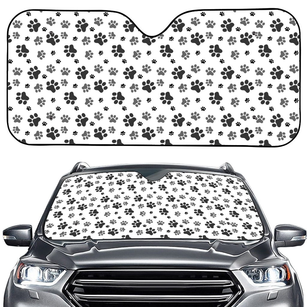 Grey Animal Paw Pattern Print Car Windshield Sun Shade