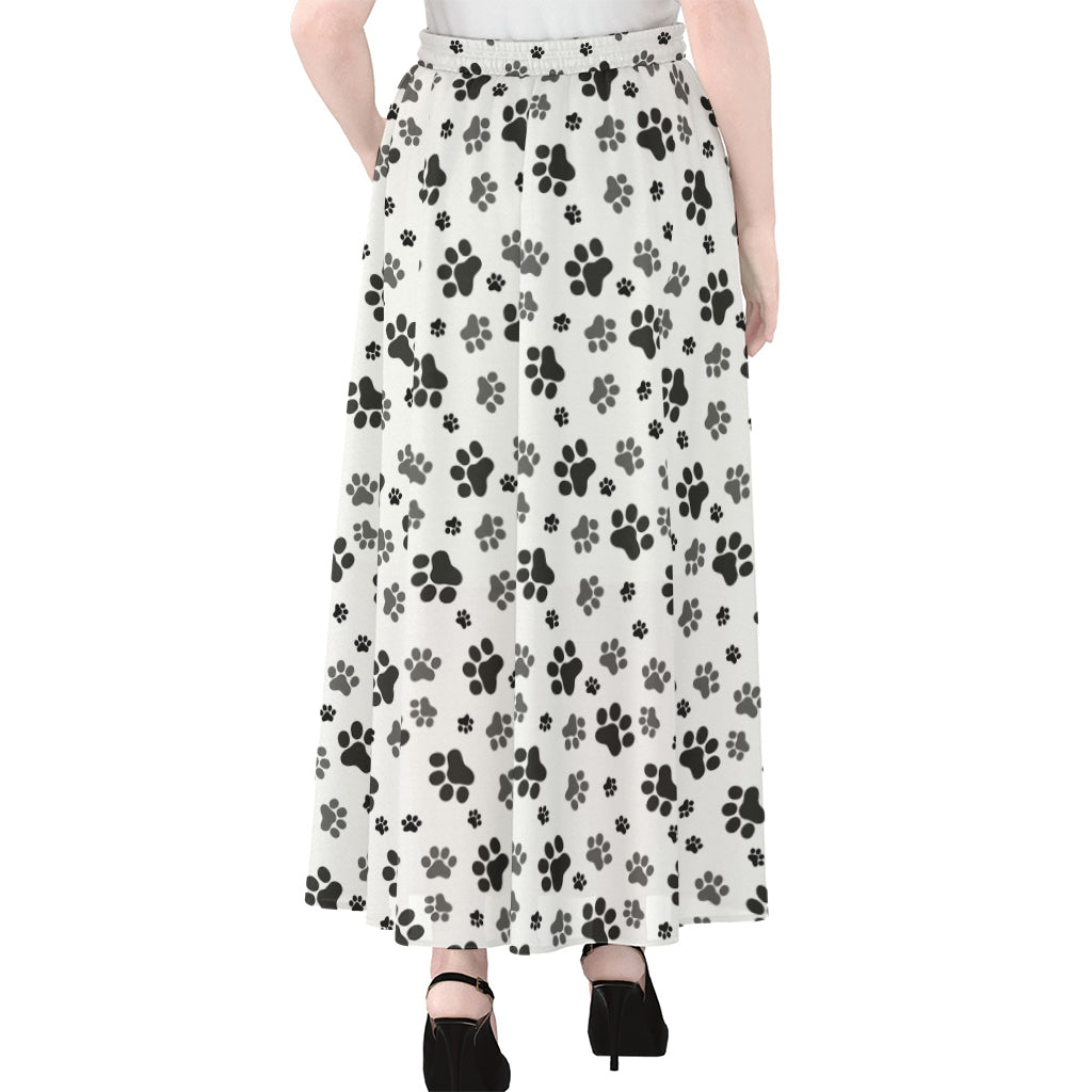 Grey Animal Paw Pattern Print Chiffon Maxi Skirt
