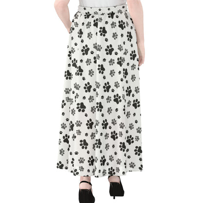 Grey Animal Paw Pattern Print Chiffon Maxi Skirt