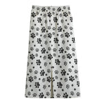 Grey Animal Paw Pattern Print Cotton Front Slit Maxi Skirt