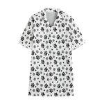 Grey Animal Paw Pattern Print Cotton Hawaiian Shirt