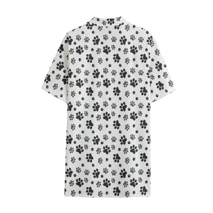 Grey Animal Paw Pattern Print Cotton Hawaiian Shirt