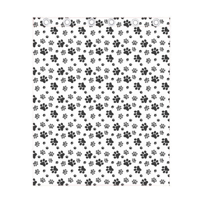 Grey Animal Paw Pattern Print Curtain