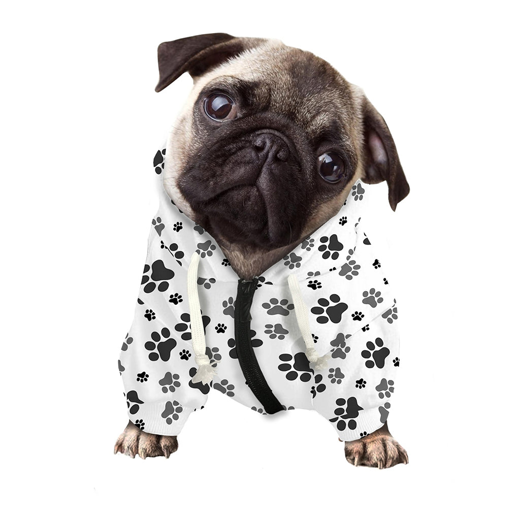 Grey Animal Paw Pattern Print Dog Zip Up Hoodie
